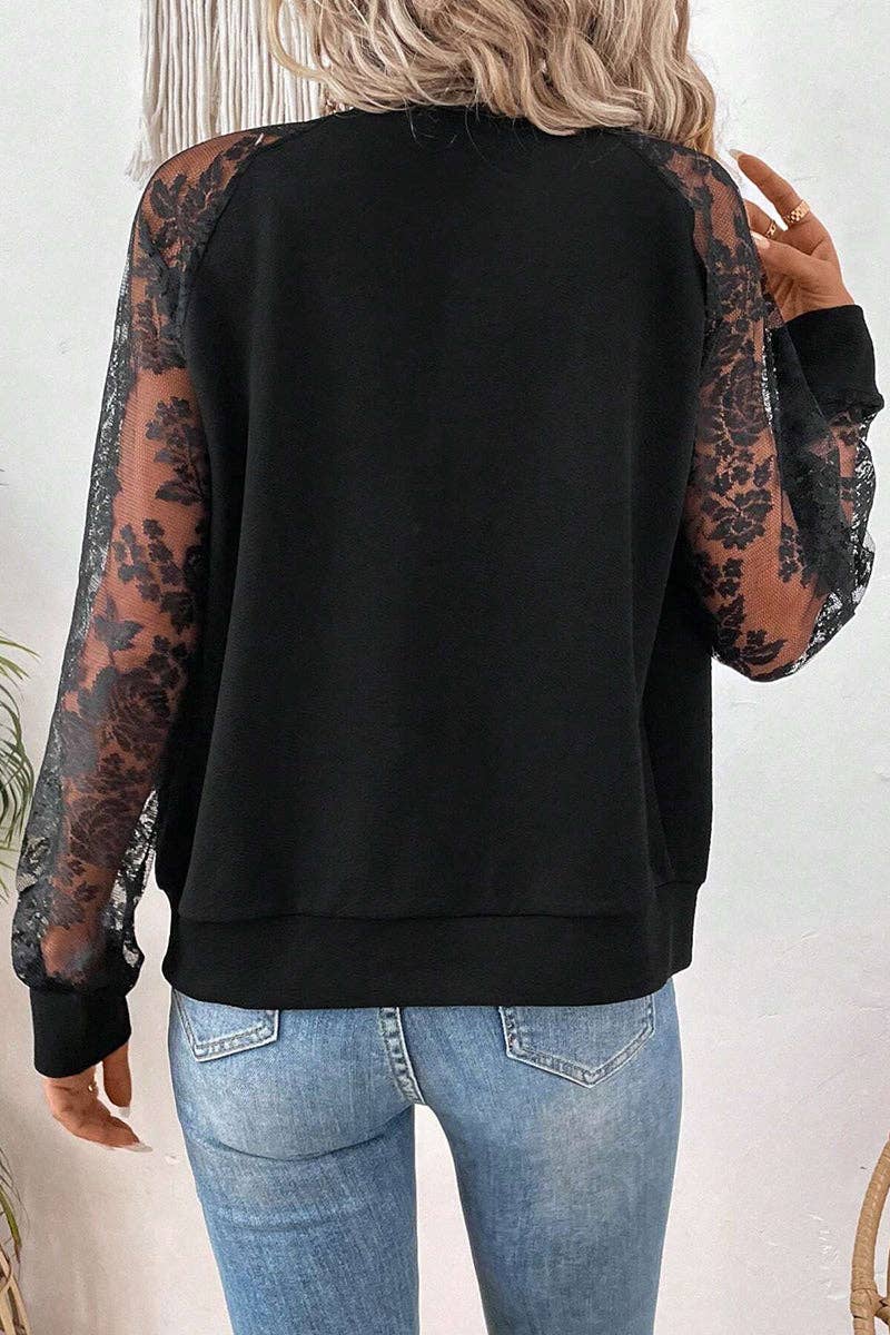 Lace Sleeve Zipper Jacket