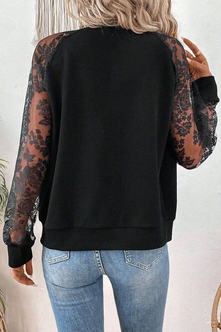 Lace Sleeve Zipper Jacket