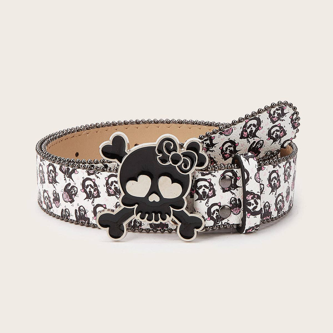 Punk Skull Beaded Belt Casual PU Waistband