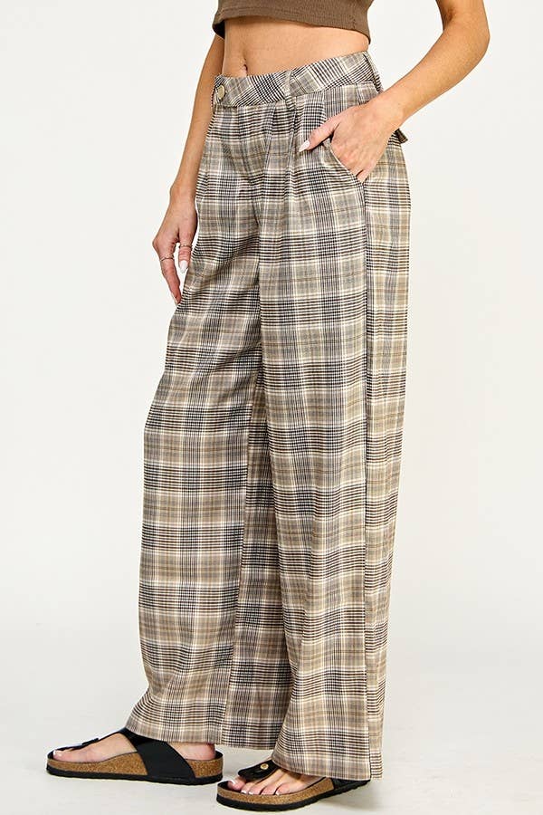 Plaid lower Waisted Wide Leg Pants