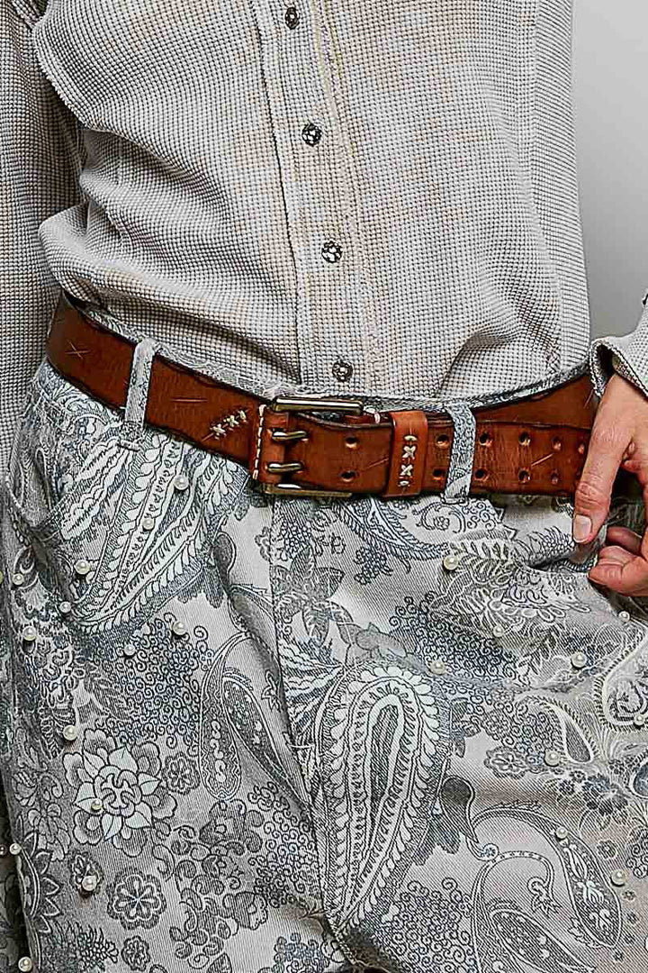 Vintage-Inspired Rugged Hardware Detail Genuine Leather Belt