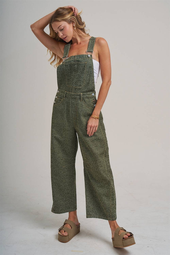 VINTAGE LEOPARD OVERALL JUMPSUIT WITH BARREL LEG SILHOUETTE