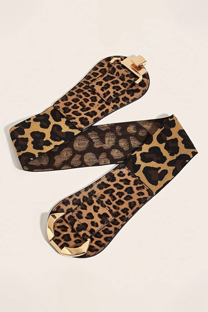 Western Leopard Metal Buckle Elastic Waist Belt