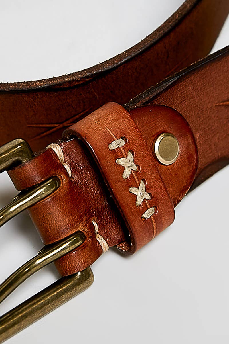 Vintage-Inspired Rugged Hardware Detail Genuine Leather Belt