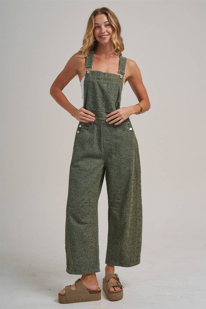 VINTAGE LEOPARD OVERALL JUMPSUIT WITH BARREL LEG SILHOUETTE
