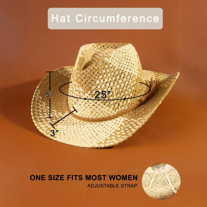 Two Tone Straw Braided Patches Cowboy Hat