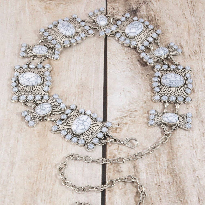 Stone Geometric Concho Chain Belt