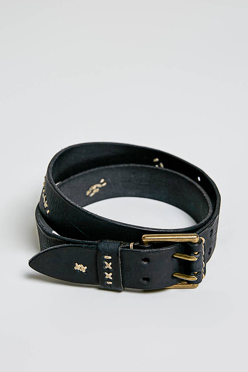 Vintage-Inspired Rugged Hardware Detail Genuine Leather Belt