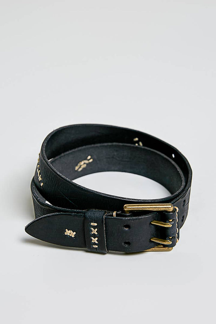 Vintage-Inspired Rugged Hardware Detail Genuine Leather Belt