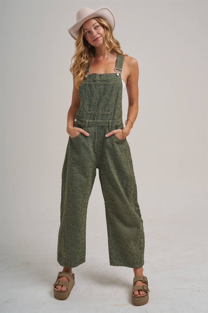 VINTAGE LEOPARD OVERALL JUMPSUIT WITH BARREL LEG SILHOUETTE