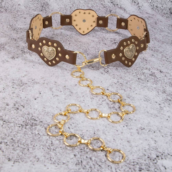 Filigree Heart Faux Leather Panels Chain Belt