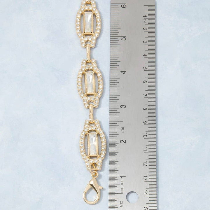 Gold Crystal Baguette &amp; Rhinestone Oval Link Chain Belt