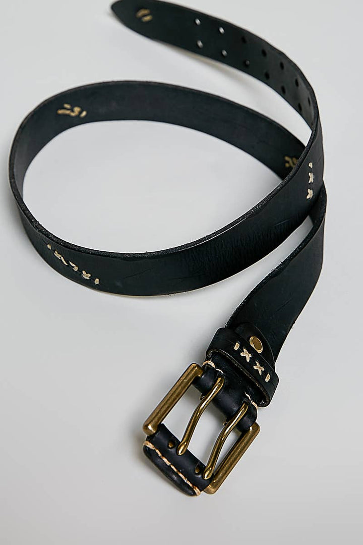 Vintage-Inspired Rugged Hardware Detail Genuine Leather Belt