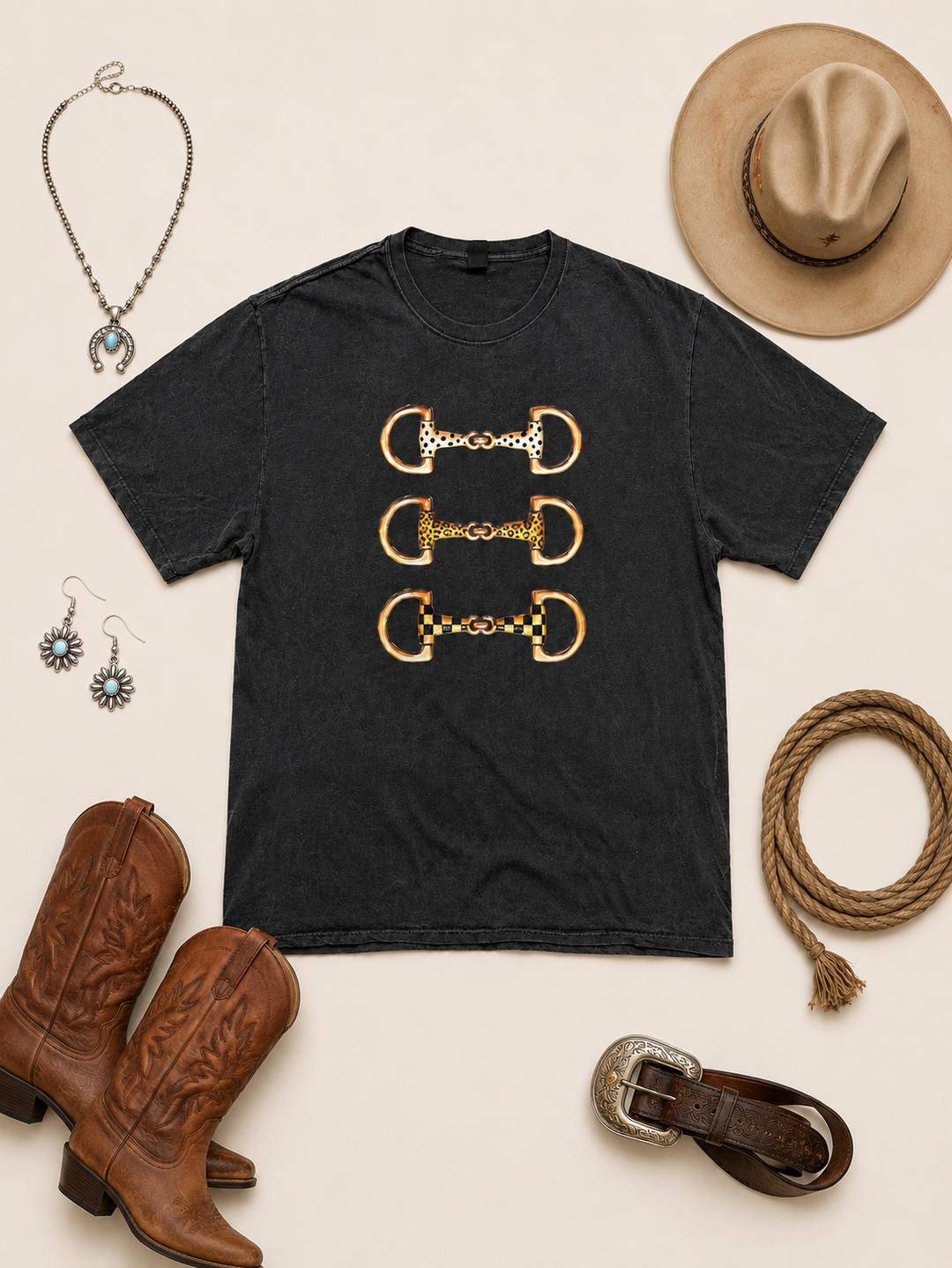 Horse Snaffle Bit Pigment Dye Graphic T-Shirt