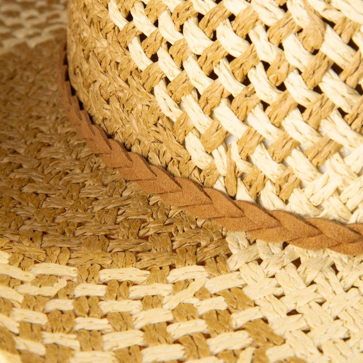 Two Tone Straw Braided Patches Cowboy Hat