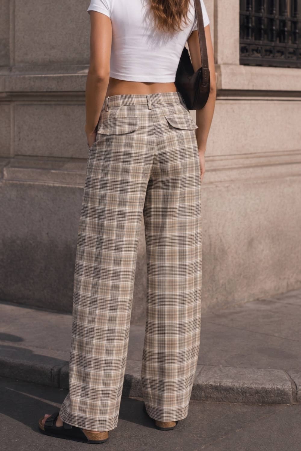 Plaid lower Waisted Wide Leg Pants