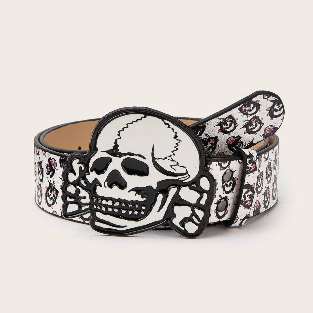 Punk Skull Beaded Belt Casual PU Waistband
