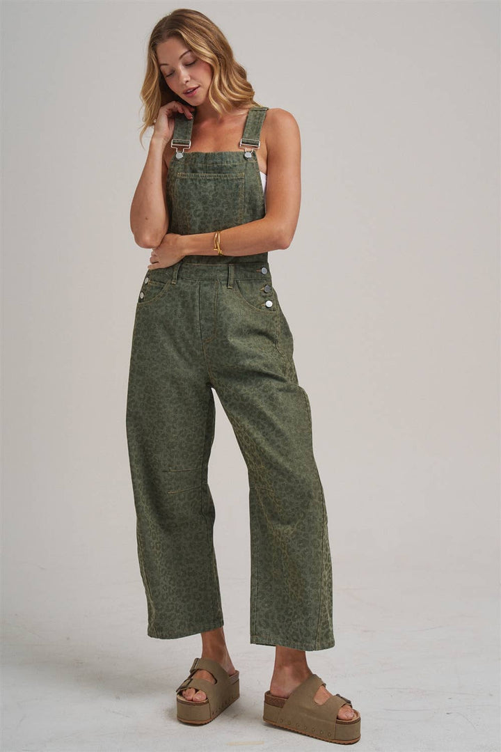 VINTAGE LEOPARD OVERALL JUMPSUIT WITH BARREL LEG SILHOUETTE