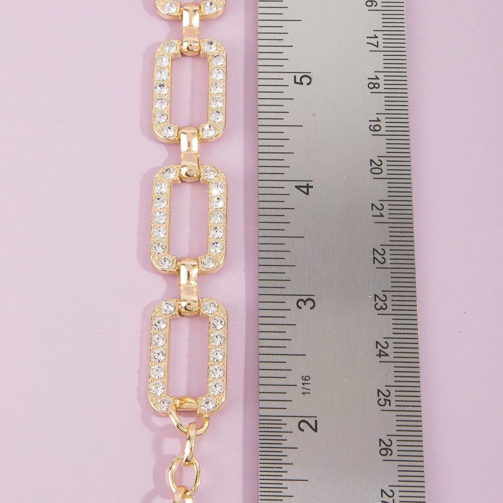 Pave Crystal Rectangle Link Chain Belt