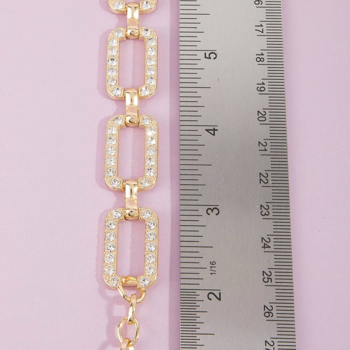 Pave Crystal Rectangle Link Chain Belt