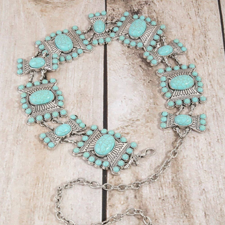 Stone Geometric Concho Chain Belt