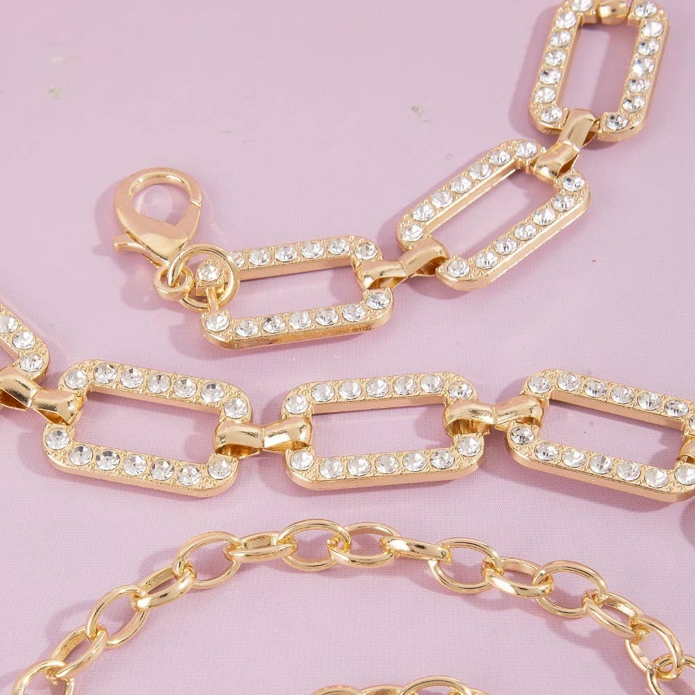 Pave Crystal Rectangle Link Chain Belt