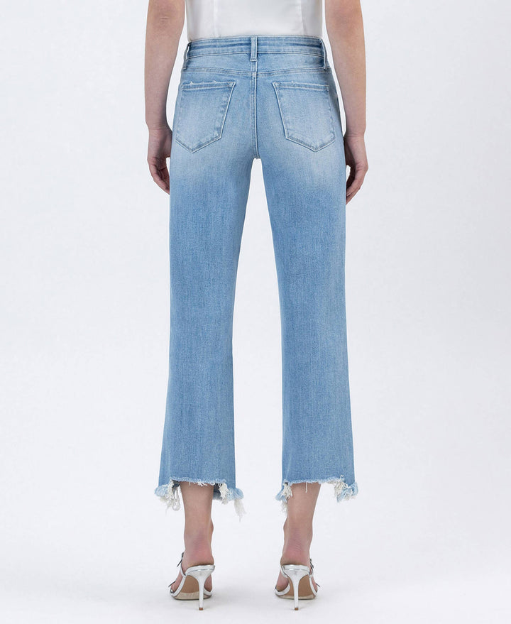 HIGH RISE DISTRESSED CROP SLIM WIDE JEANS