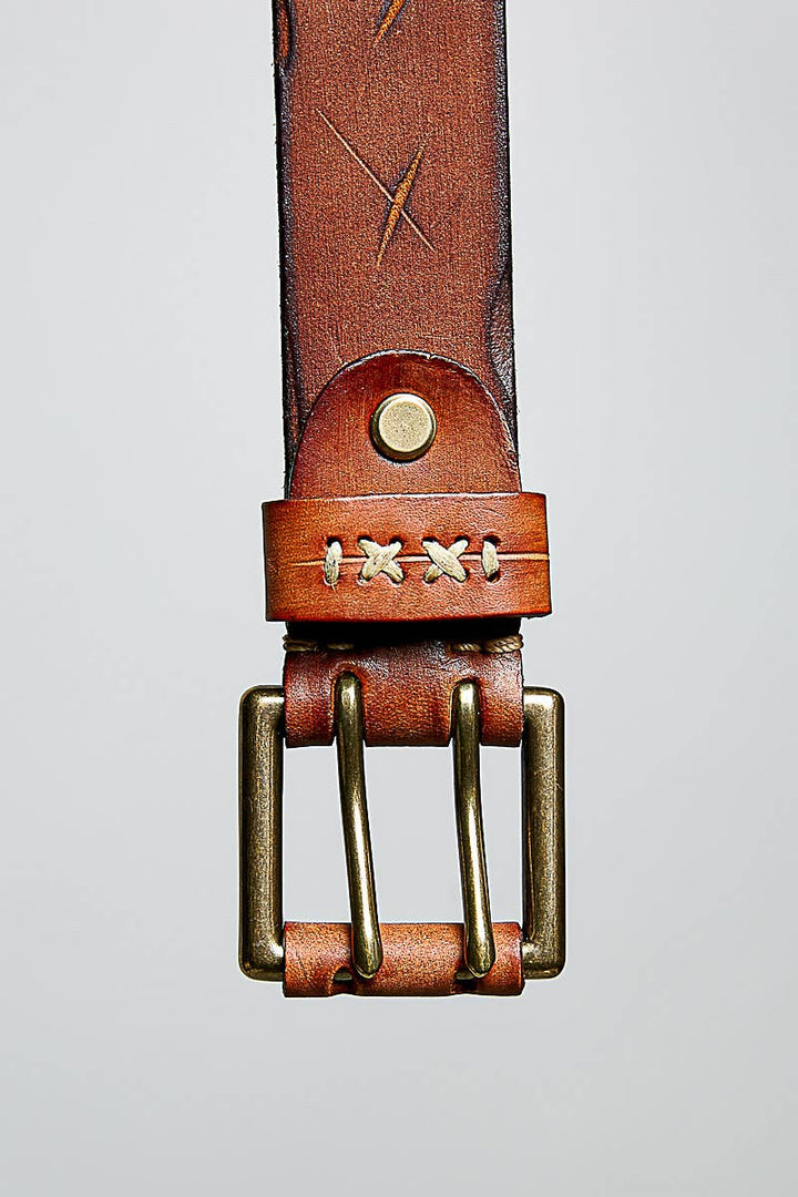 Vintage-Inspired Rugged Hardware Detail Genuine Leather Belt