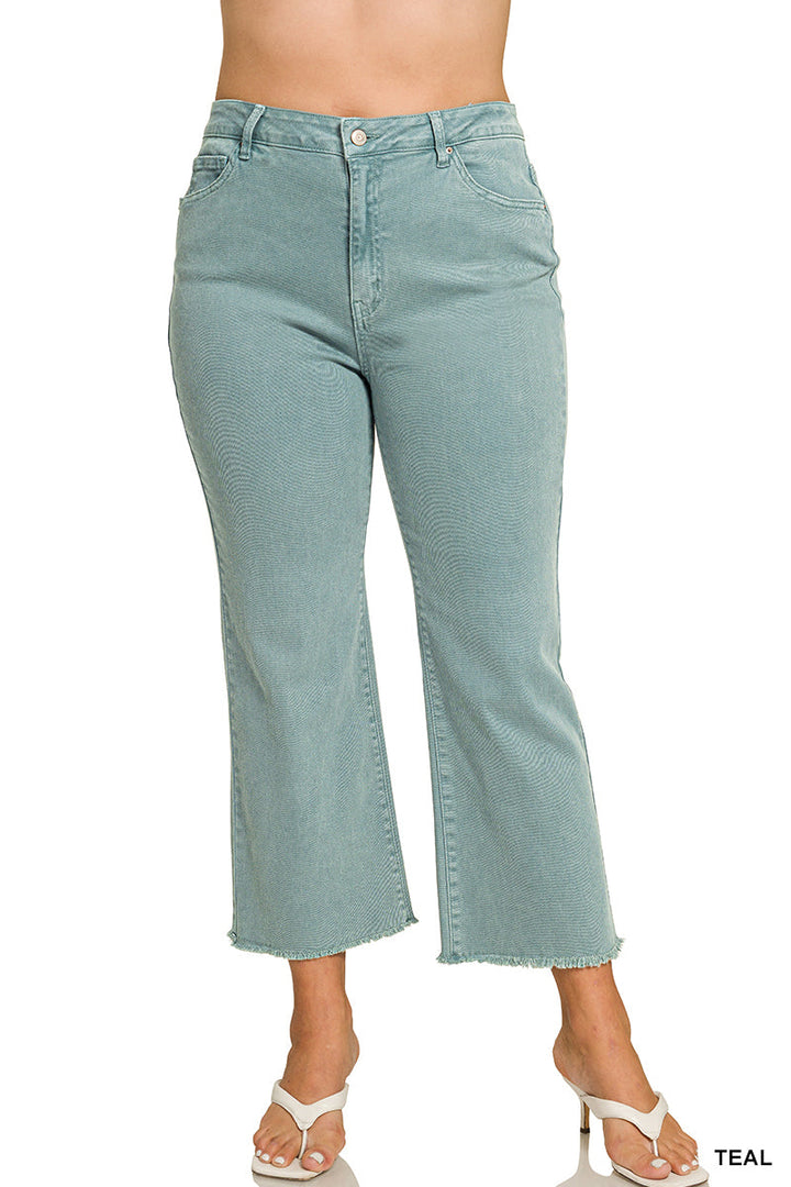 Zen Curvy Teal HW Frayed Hem Bootcut Pants