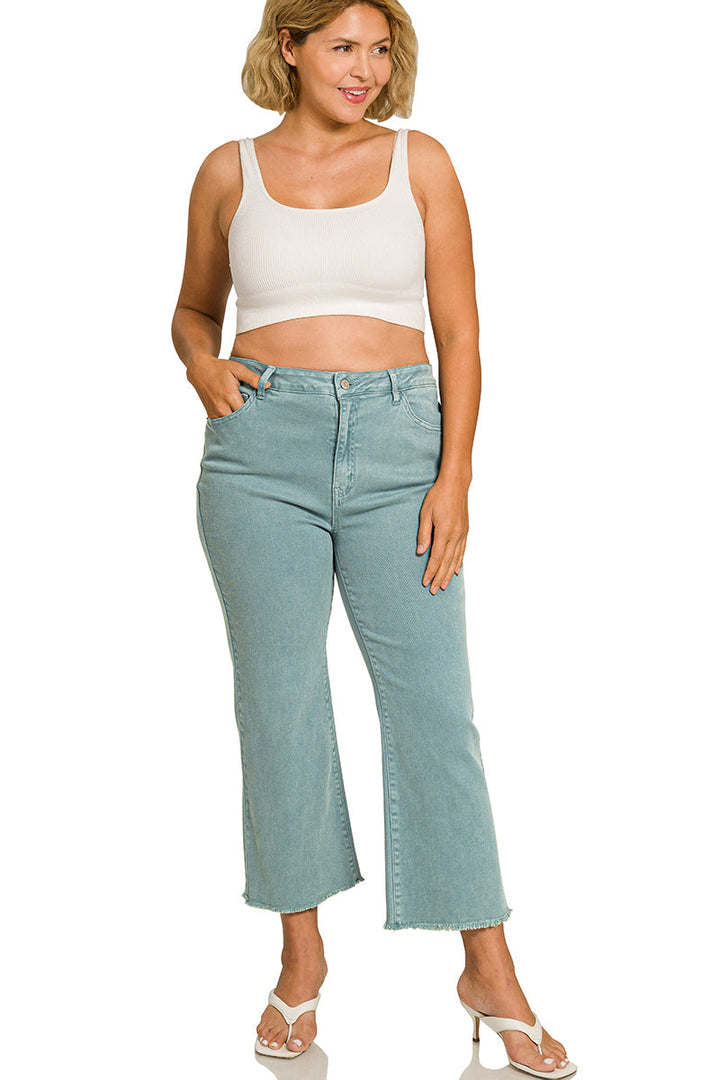 Zen Curvy Teal HW Frayed Hem Bootcut Pants