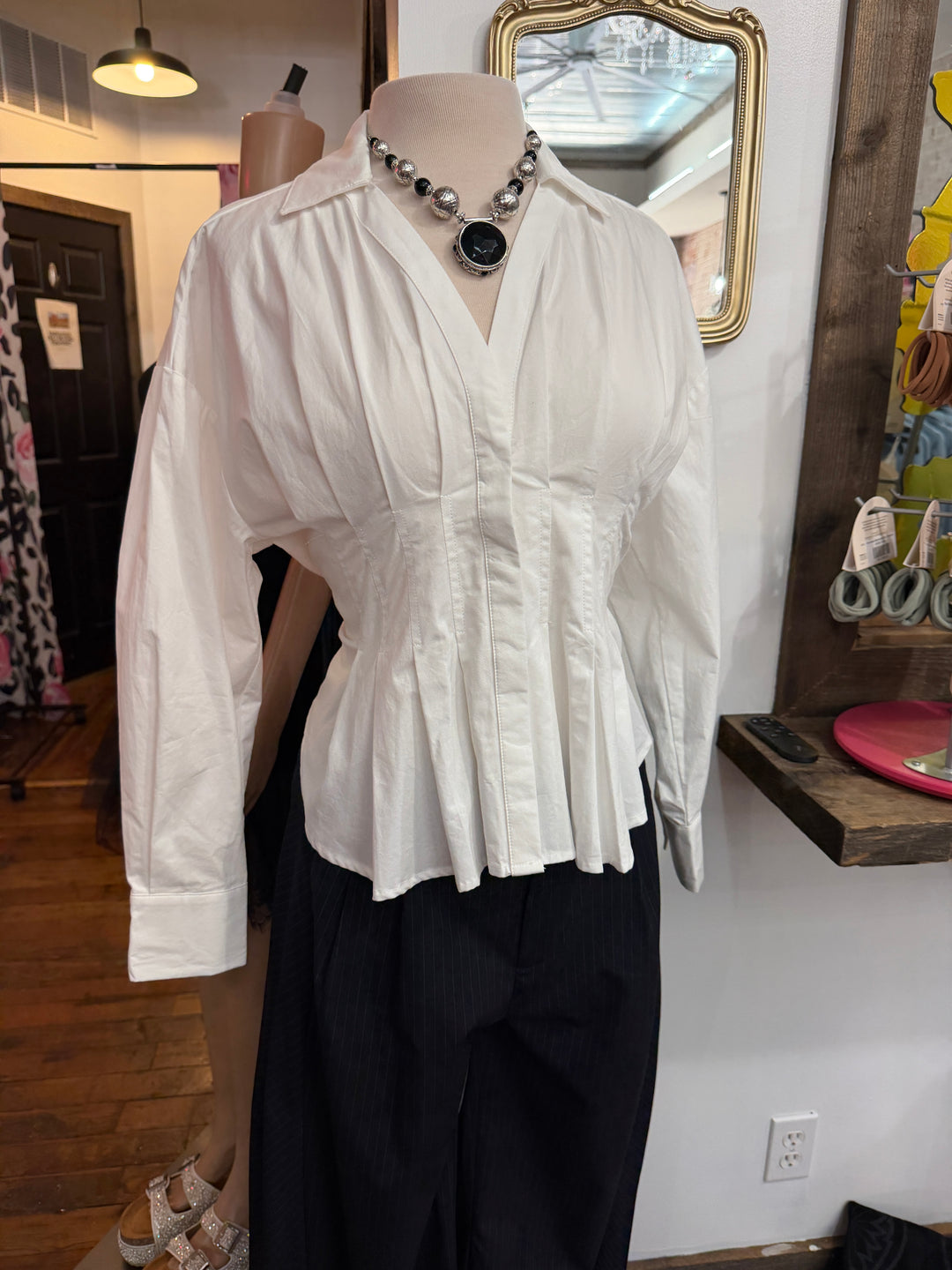 Pleated button down blouse