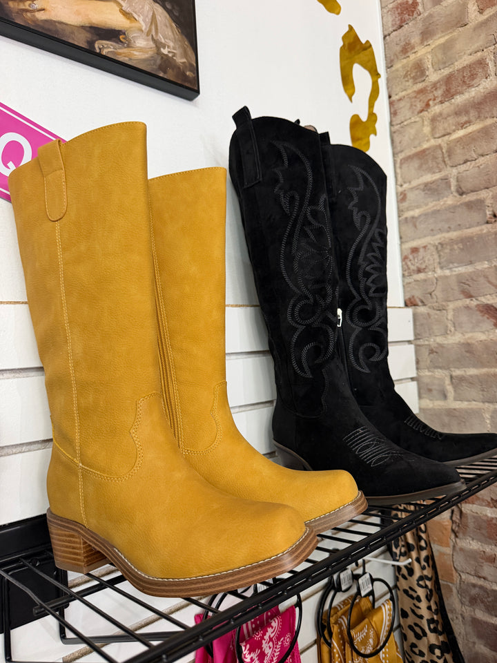 Knee high mustard boots