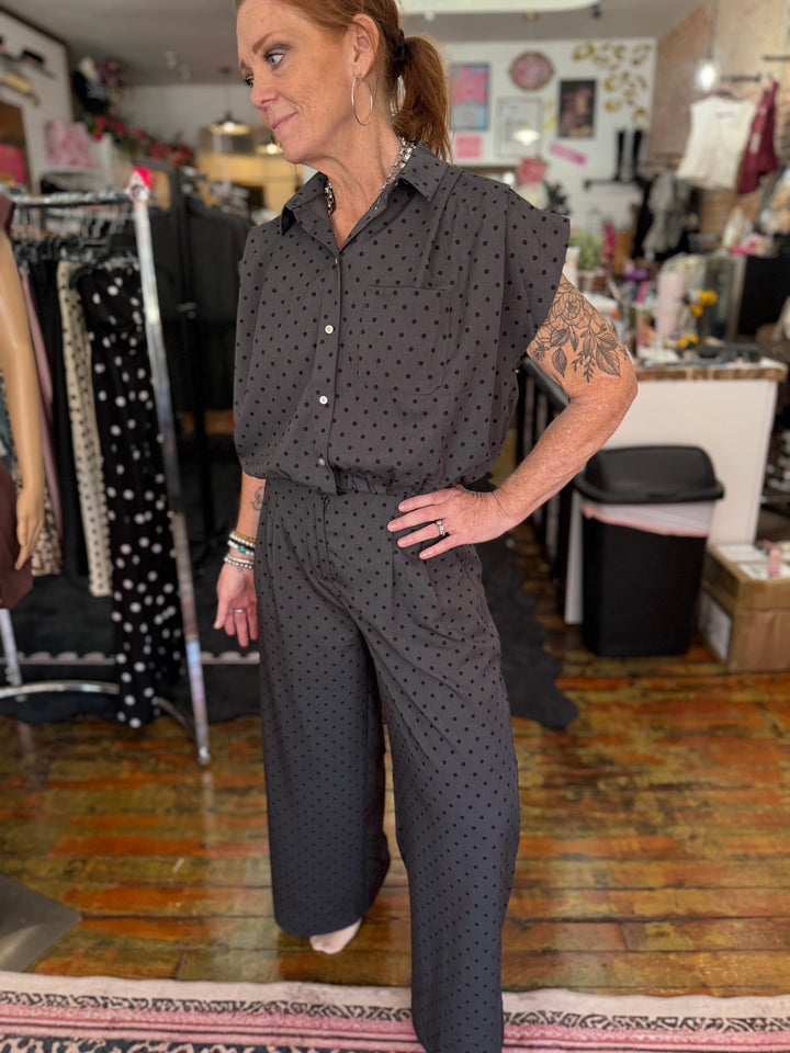 Charcoal polka dot set