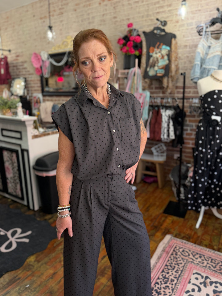 Charcoal polka dot set