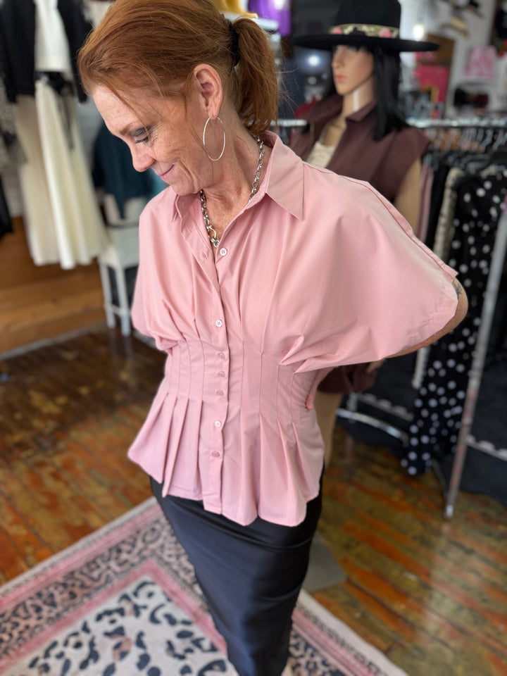 Pleated button down
