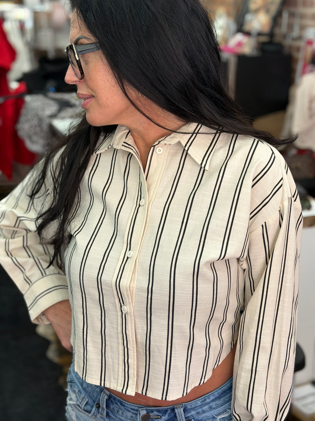 Striped button front