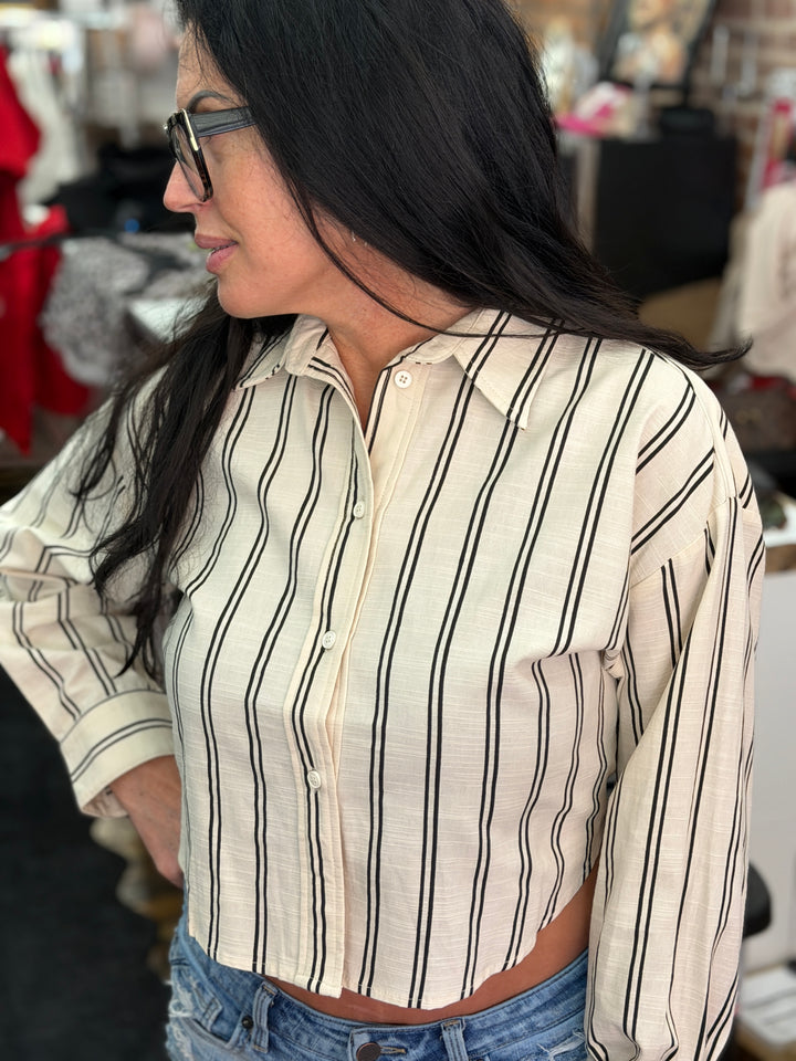 Striped button front