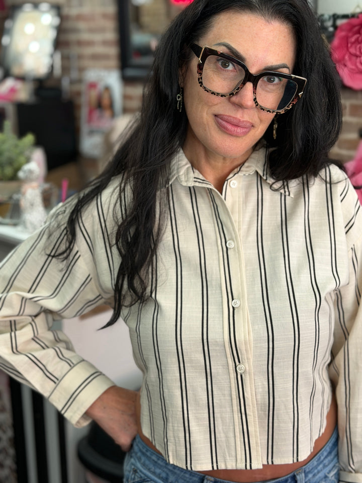 Striped button front