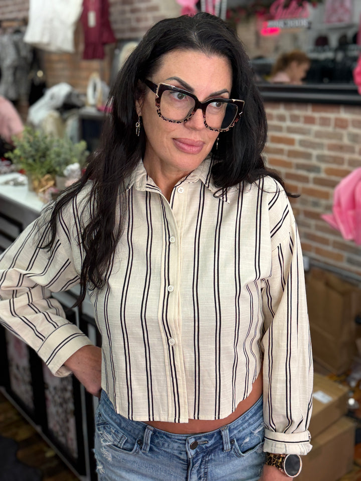 Striped button front