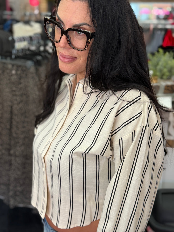 Striped button front