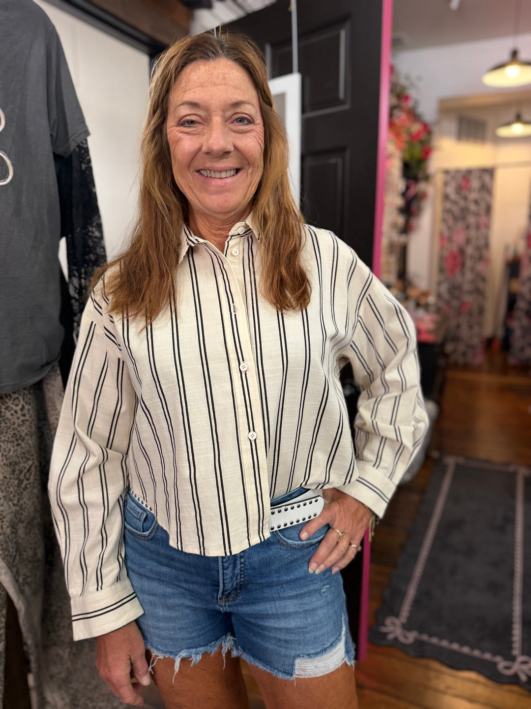 Striped button front