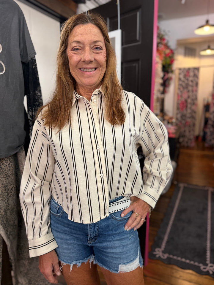 Striped button front