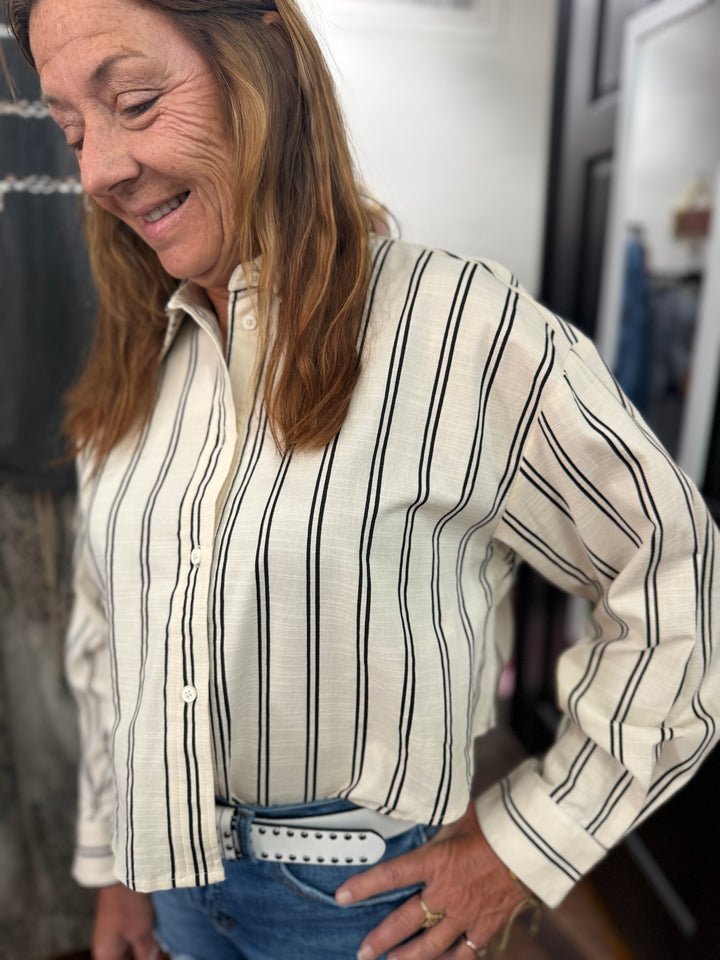Striped button front