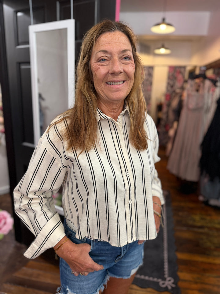 Striped button front
