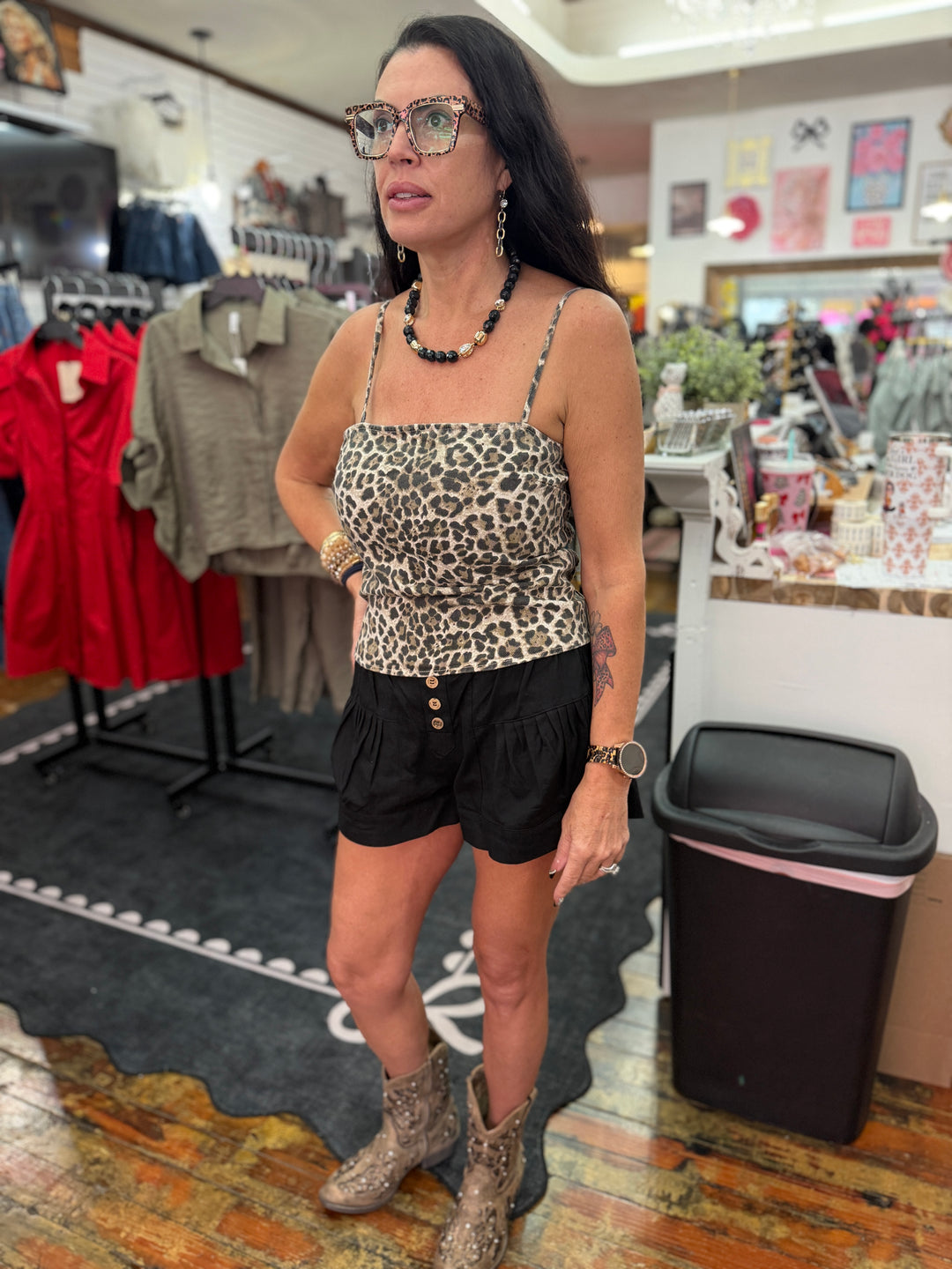 Denim leopard tank