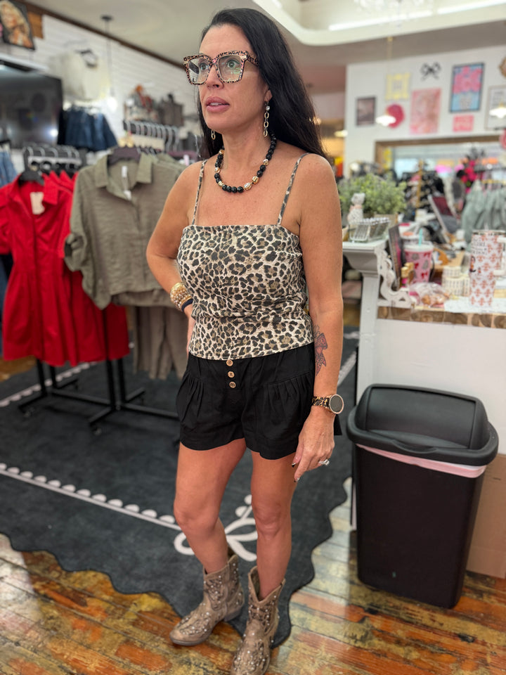 Denim leopard tank