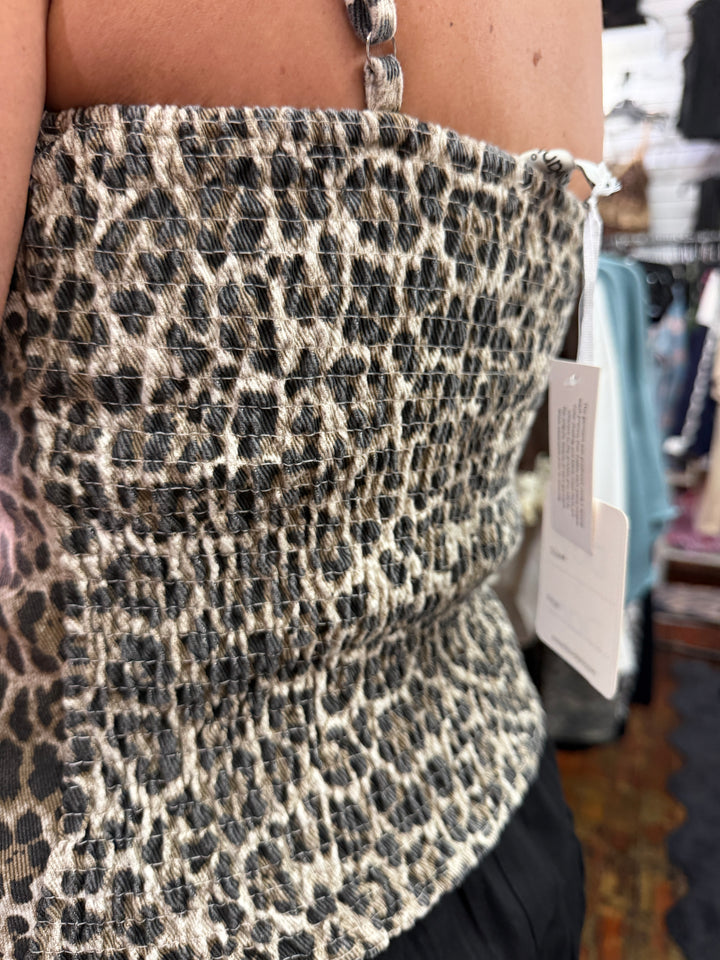Denim leopard tank