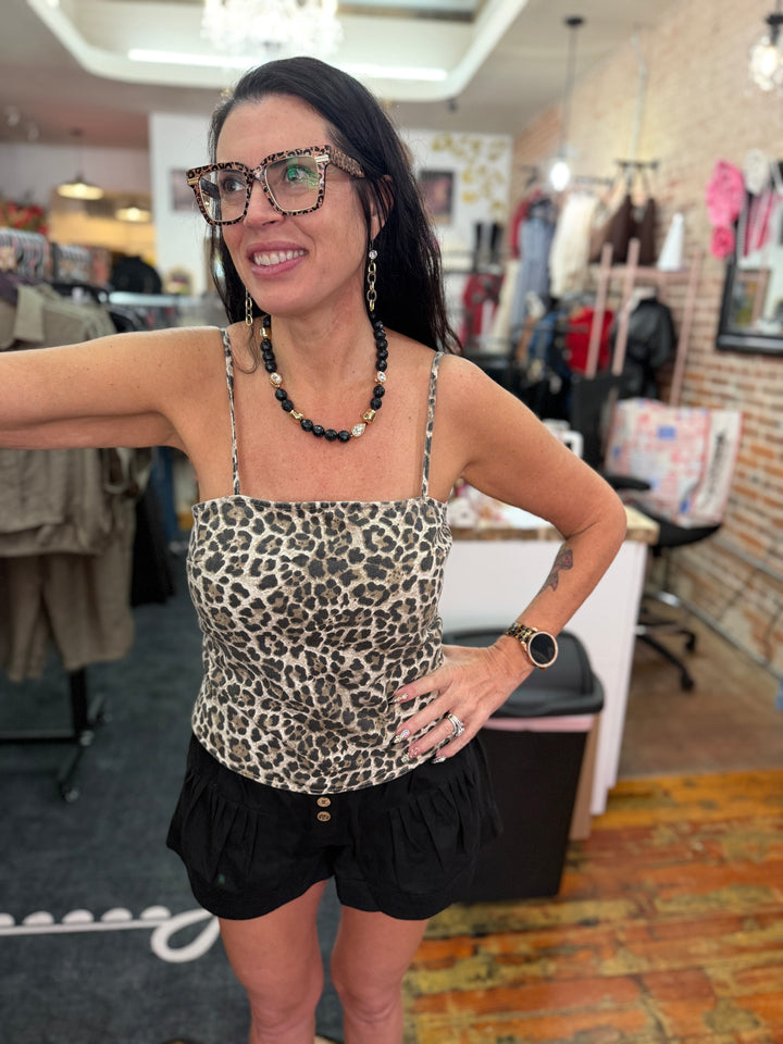 Denim leopard tank