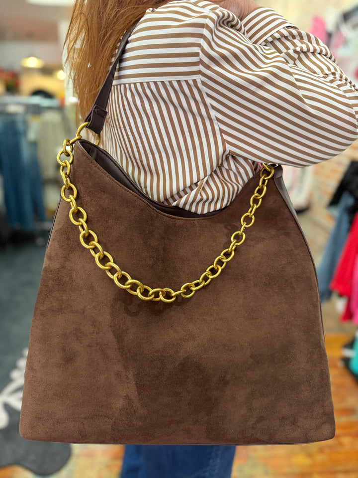 Brown suede bag