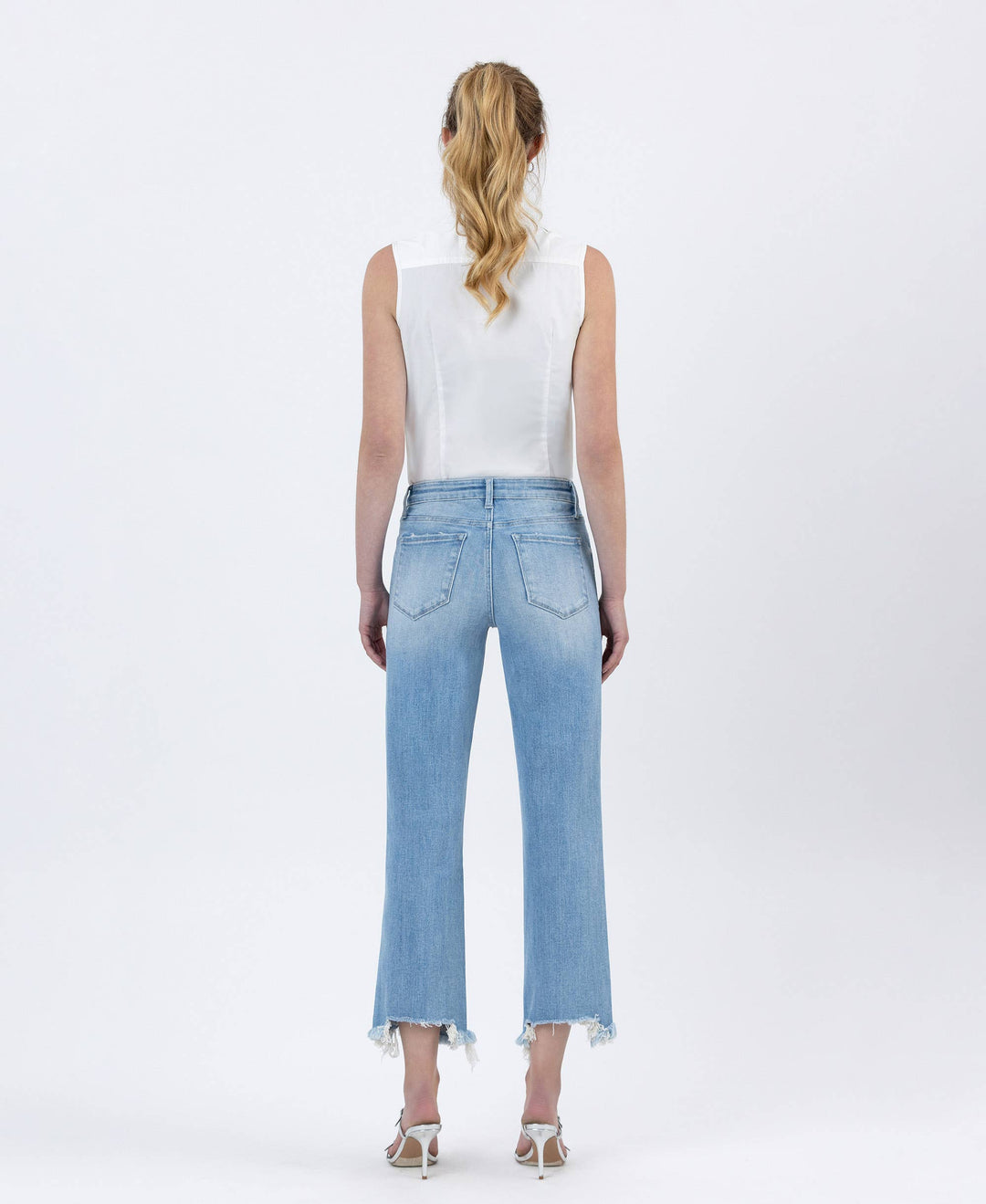 HIGH RISE DISTRESSED CROP SLIM WIDE JEANS